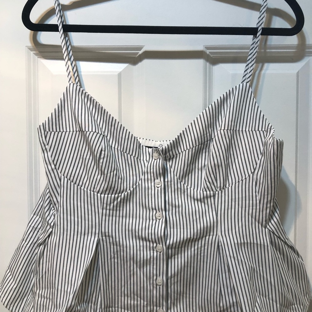 Zara Striped Pleated Poplin Button-Up Women's Top